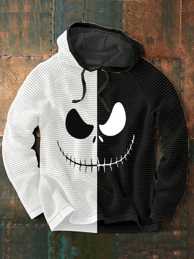 Men's Halloween Pumkin Face Print Casual Hooded Sweatshirt