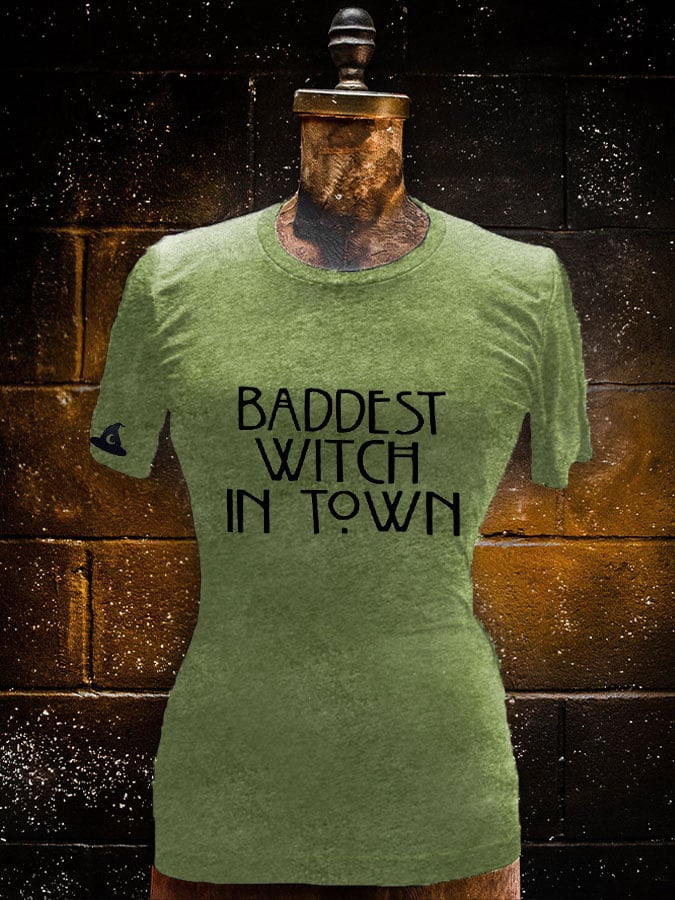 Women's Halloween Baddest Witch In Town Print T-Shirt