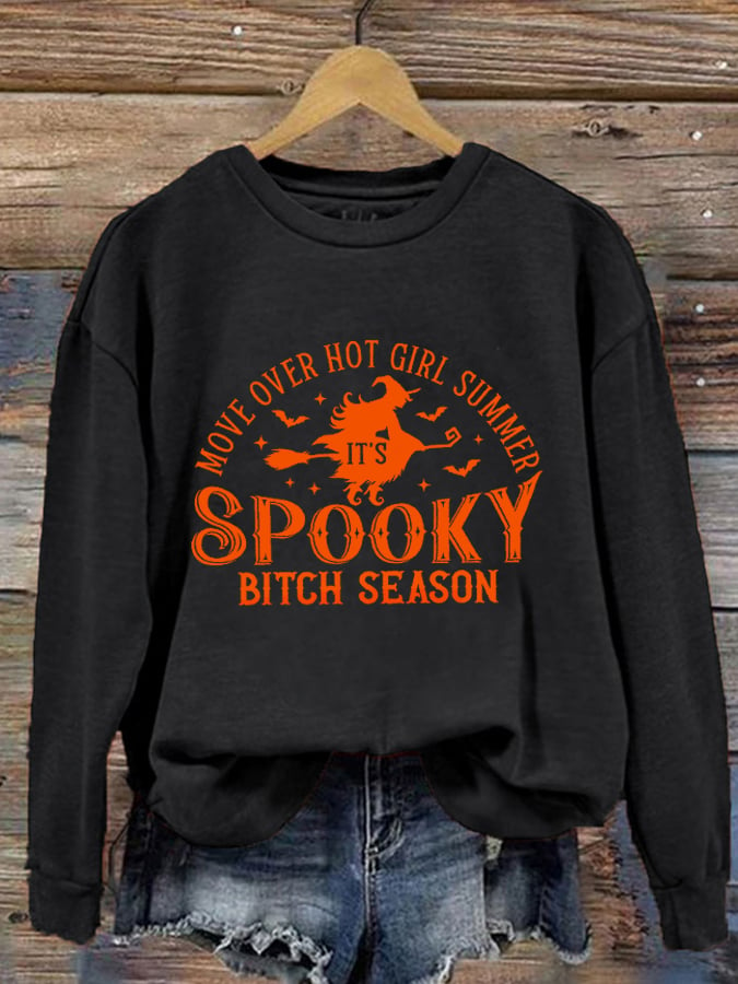 Women's Move Over Hot Girl Summer It's Spooky Bitch Season Witch Print Sweatshirt