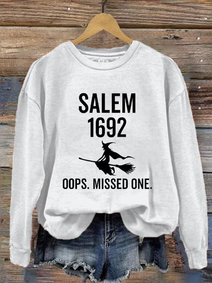 Women's 1692 Salem Witch Print Round Neck Long Sleeve Sweatshirt