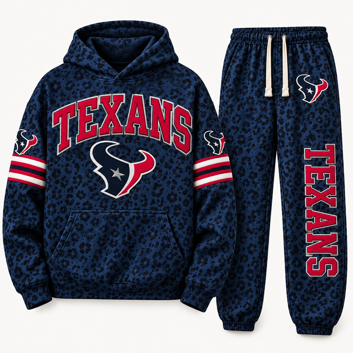 WOMEN’S HOUSTON TEXANS LEOPARD PRINT GRAPHIC HOODIE & JOGGER SET