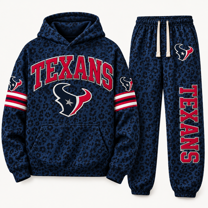 WOMEN’S HOUSTON TEXANS LEOPARD PRINT GRAPHIC HOODIE & JOGGER SET