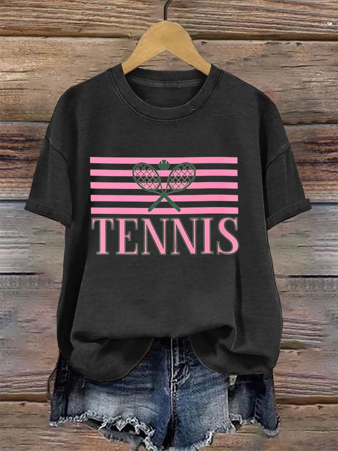 Women's Tennis Printed Round-Neck Casual T-Shirt