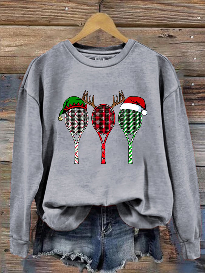 Women's Christmas Tennis Racket Printed Casual Sweatshirt