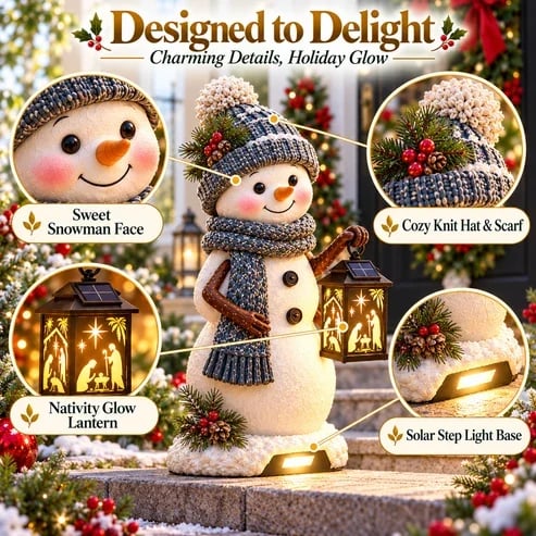 🔥HOT SALE🔥⛄ Last Day 49% Snowman Nativity GlowTM✨ – Solar Christmas Step Light with Holy Family Projection
