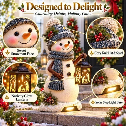 🔥HOT SALE🔥⛄ Last Day 49% Snowman Nativity GlowTM✨ – Solar Christmas Step Light with Holy Family Projection