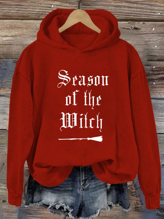 Women's "Season of the witch" printed casual hooded sweatshirt