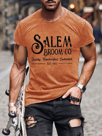 Men's Salem Broom Co Quality Handcrafted Enchanted Est 1692 Print T-Shirt