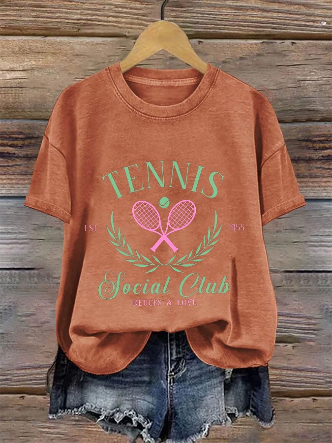 Women's Tennis Printed Round-Neck Casual T-Shirt