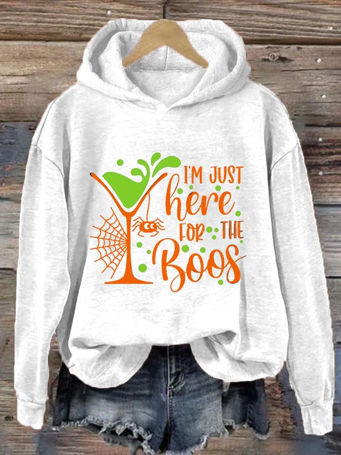 Women's Funny Halloween I’m Just Here for the Boos Printing Casual Hoodie