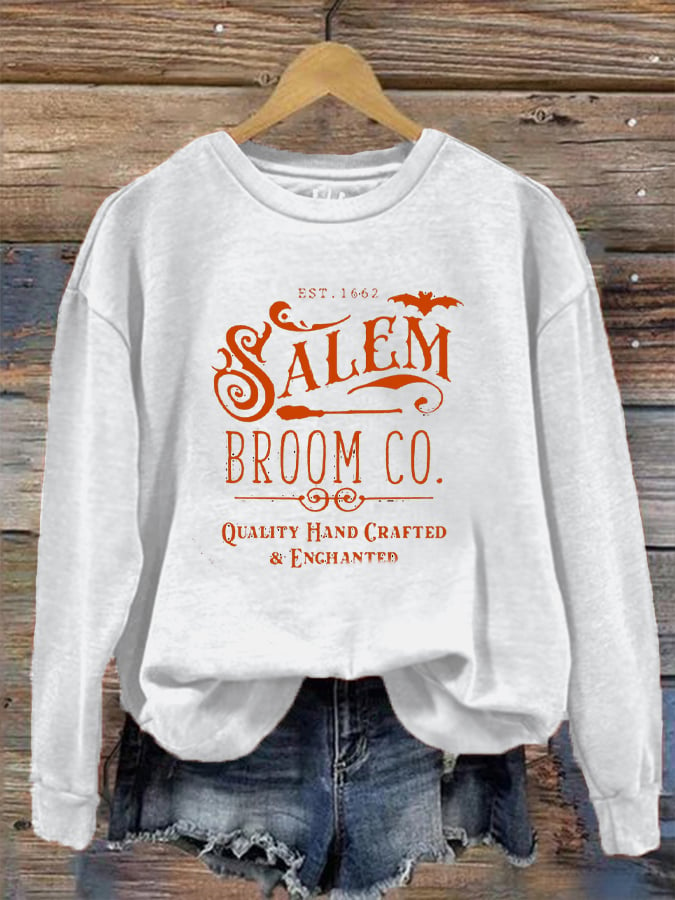 Women's Halloween Salem Broom Co Prnted Sweatshirt