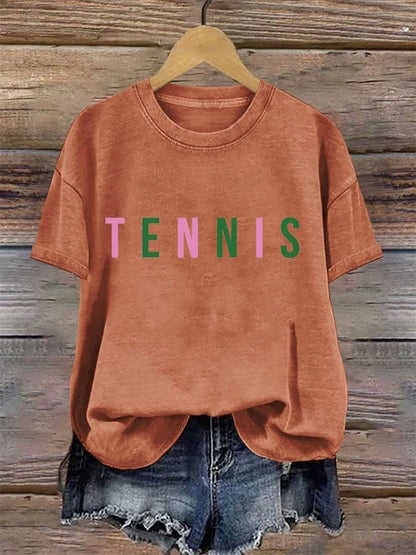 Women's Tennis Printed Round-Neck Casual T-Shirt