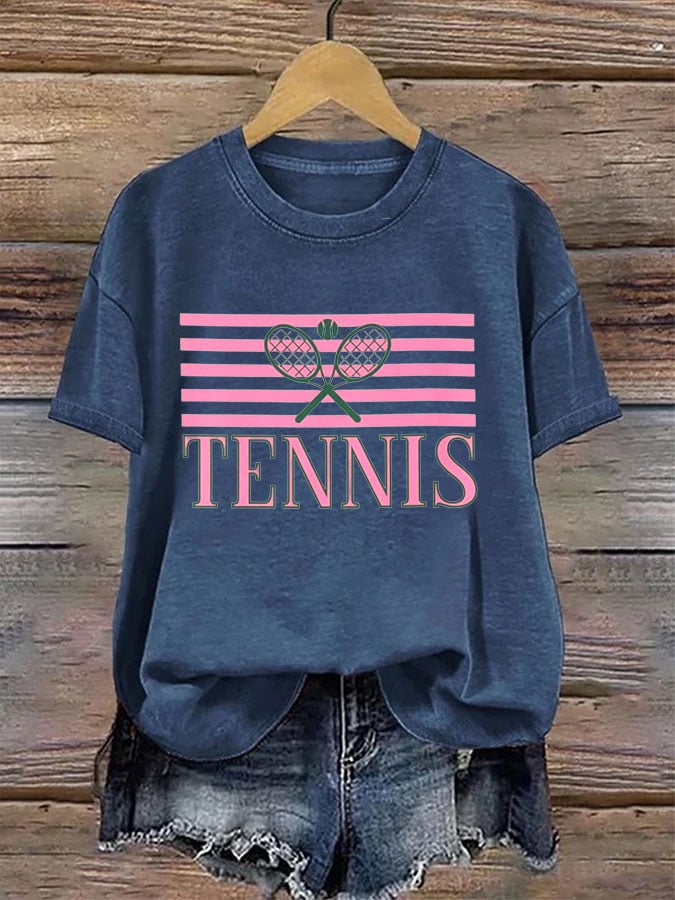 Women's Tennis Printed Round-Neck Casual T-Shirt