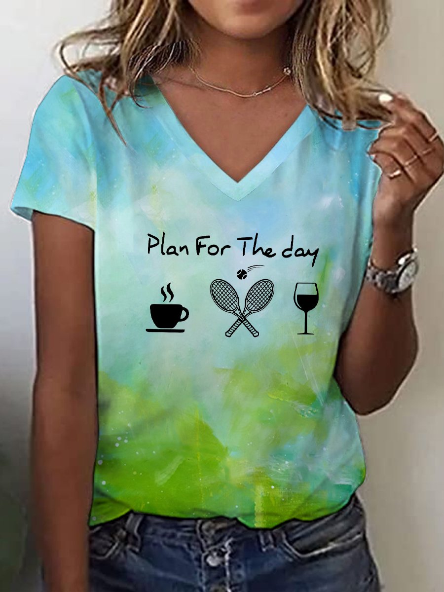 Womens plan for the day tennis v-neck t-shirt
