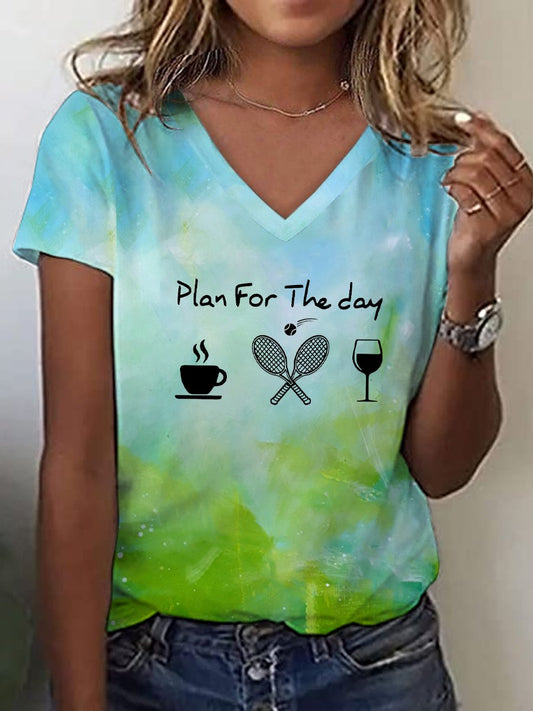 Womens plan for the day tennis v-neck t-shirt