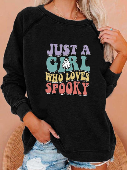 Women's "Just a girl who loves Spooky" printed casual sweatshirt