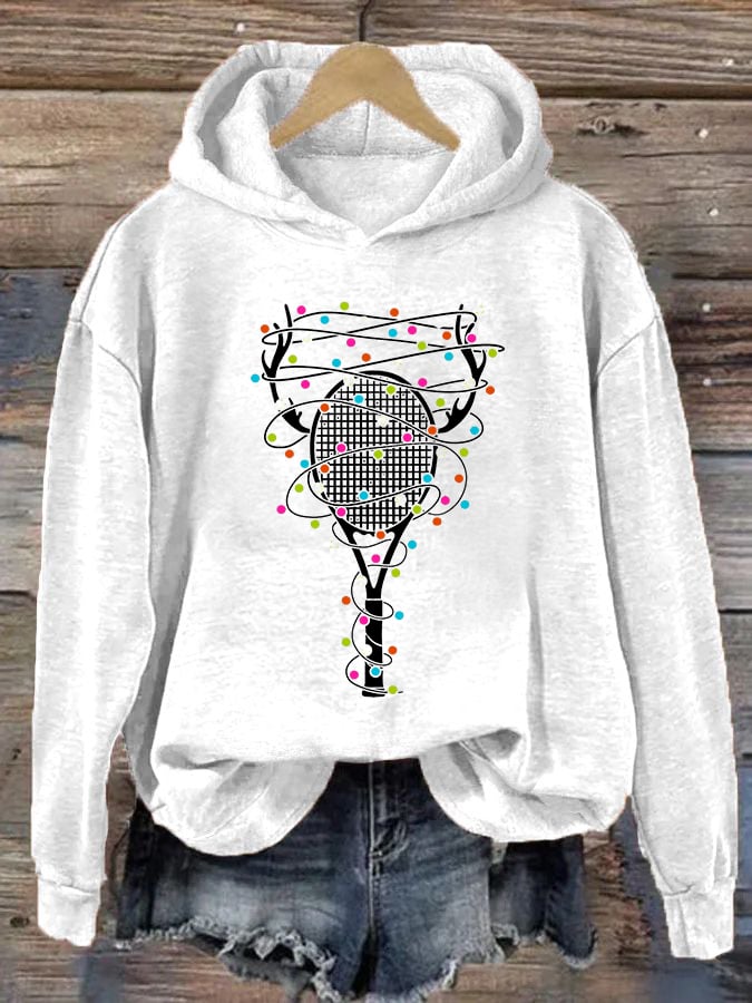 Women's Christmas Tennis Racket Print Casual Hooded Sweatshirt