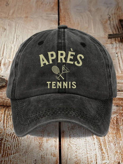 Unisex APRÈS Tennis Print Distressed Washed Hat