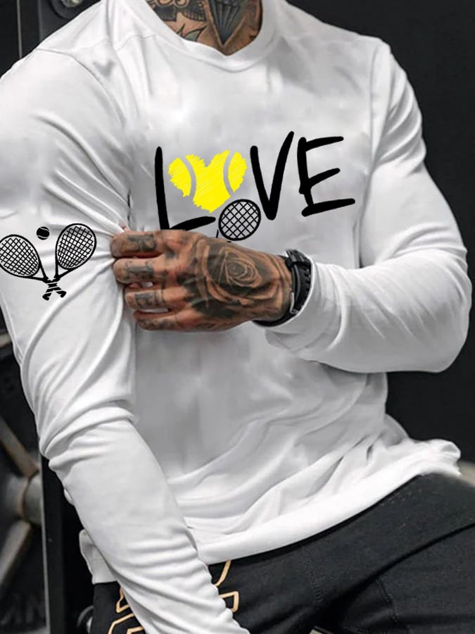 Men's love tennis printed long sleeve T-shirt