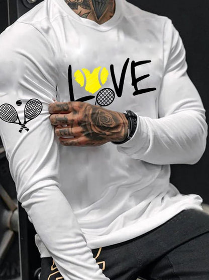 Men's love tennis printed long sleeve T-shirt