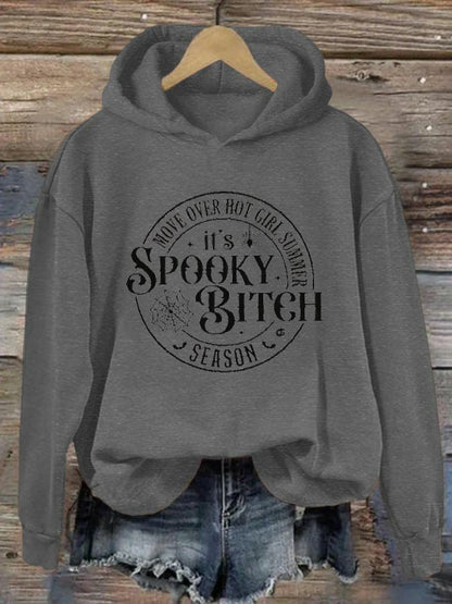 Women's Halloween Move Over Hot Girl Summer It's Spooky Bitch Season Print Casual Hoodie