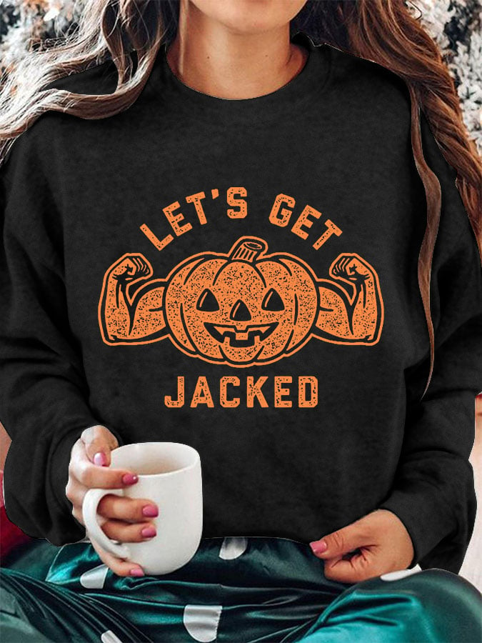 Women's Let's Get Jacked Halloween Print Crew Neck Sweatshirt