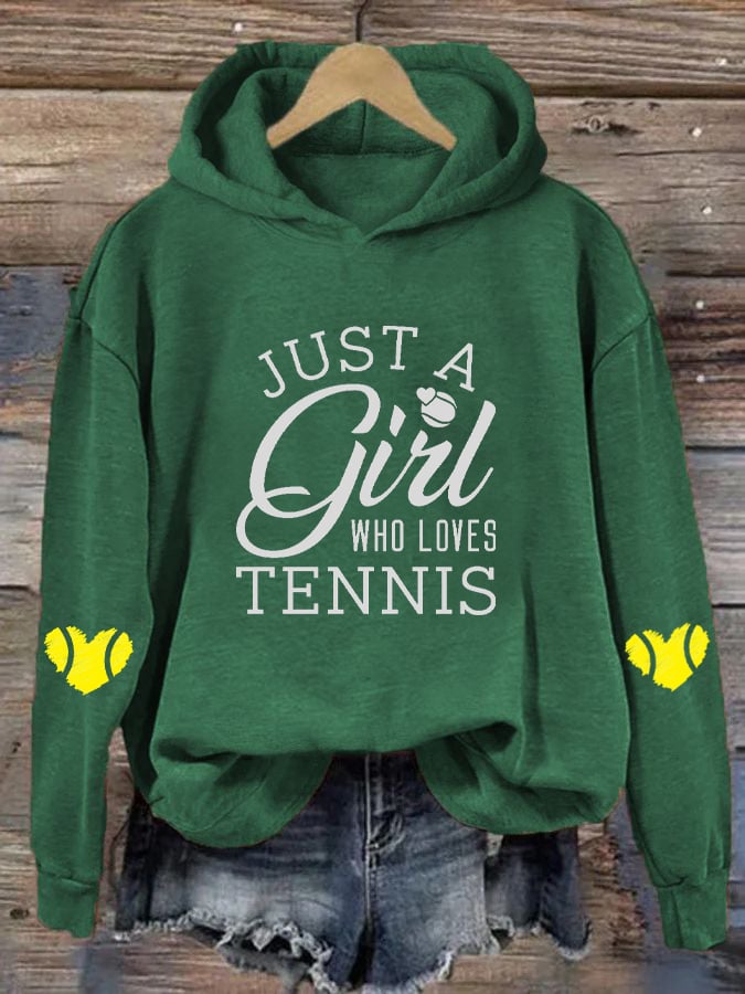 Women's "Just A Girl Who Loves Tennis" Printed Casual Hooded Sweatshirt
