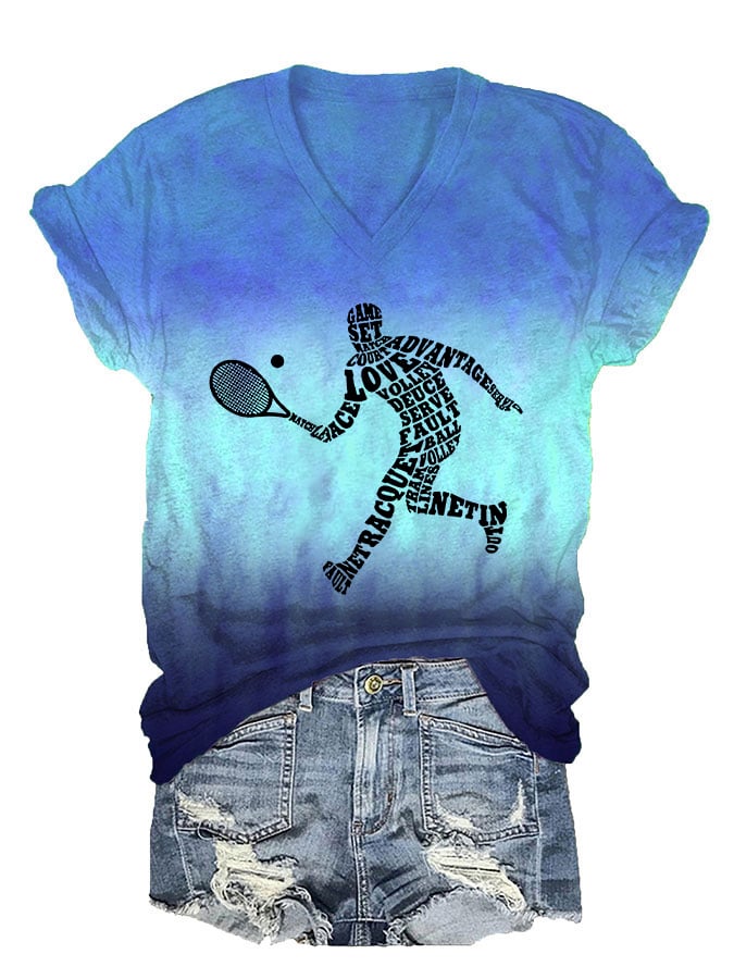 Women's Tennis Player Tennis Lover Print V-Neck T-Shirt