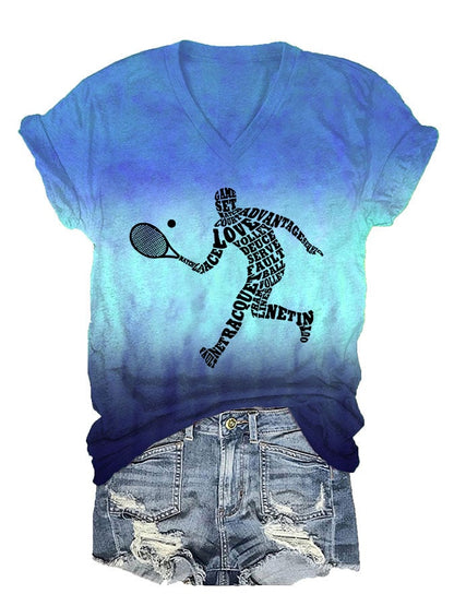 Women's Tennis Player Tennis Lover Print V-Neck T-Shirt