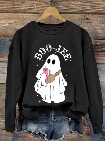 Women's Halloween Boo Jee Cute Ghost Print Casual Sweatshirt