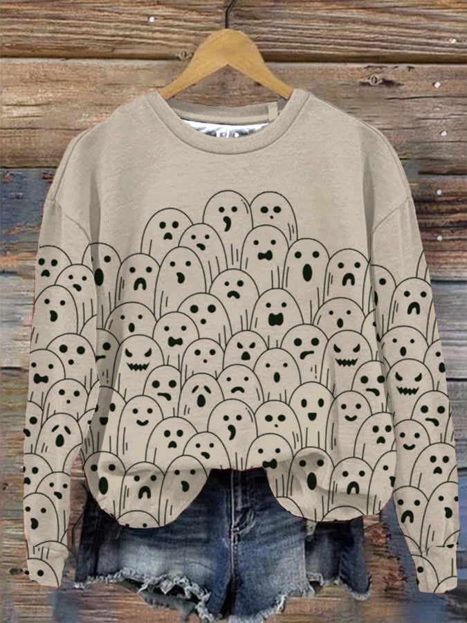 Women's Halloween Ghost Print Sweatshirt