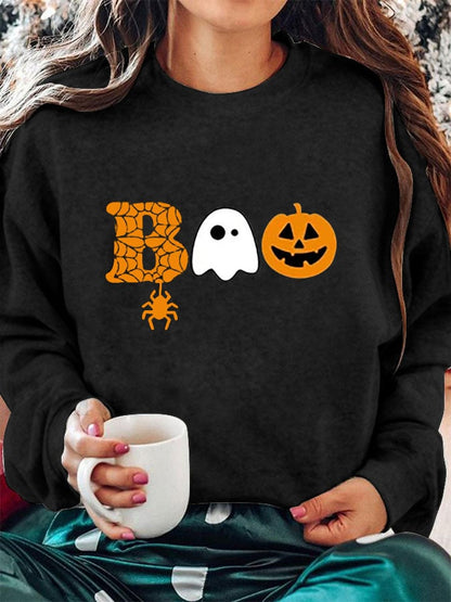 Women's  Halloween Boo Print Sweatshirt