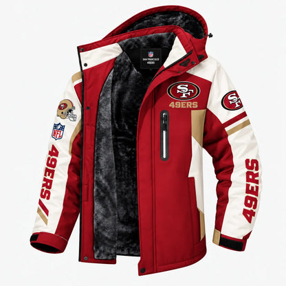 AEGE SAN FRANCISCO 49ERS TEAM LOGO FOOTBALL GRAPHIC FLEECE LINED HOODED JACKET