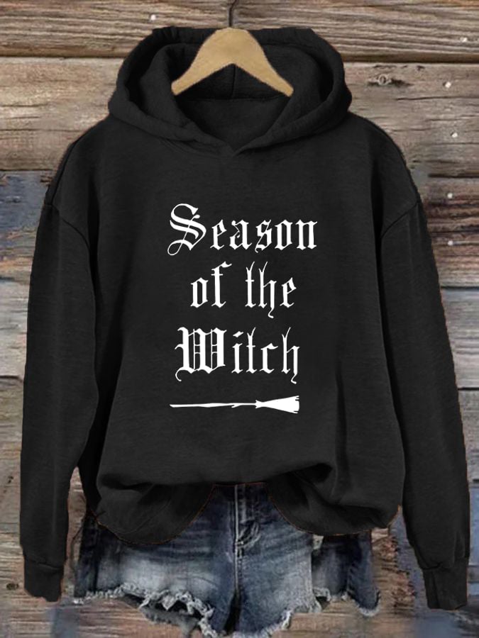 Women's "Season of the witch" printed casual hooded sweatshirt