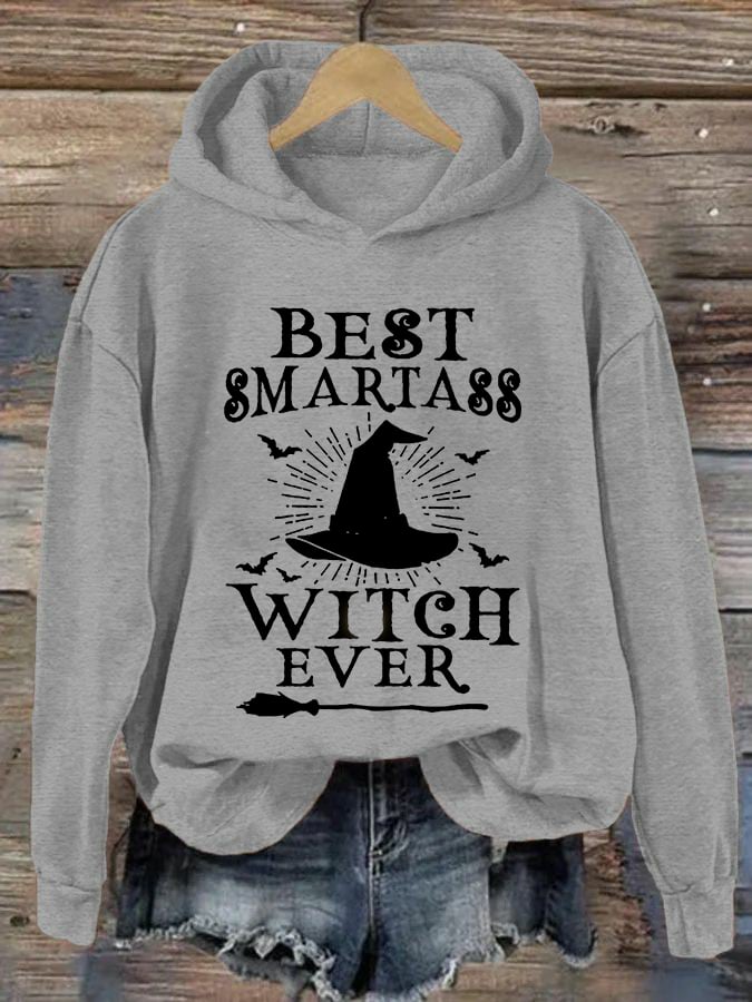 Women's Halloween Best Smartass Witch Ever Print Hoodie