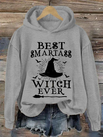 Women's Halloween Best Smartass Witch Ever Print Hoodie