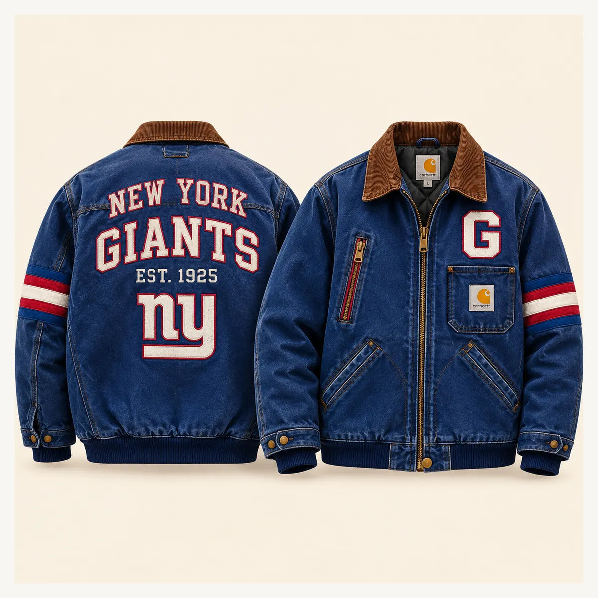 UNISEX NEW YORK GIANTS SHERPA LINED OVERSIZED WORKWEAR WINTER PARKA JACKET