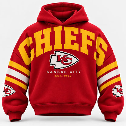 KANSAS CITY CHIEFS AIRY CLOUD FEEL OVERSIZED FOOTBALL GRAPHIC HOODIE