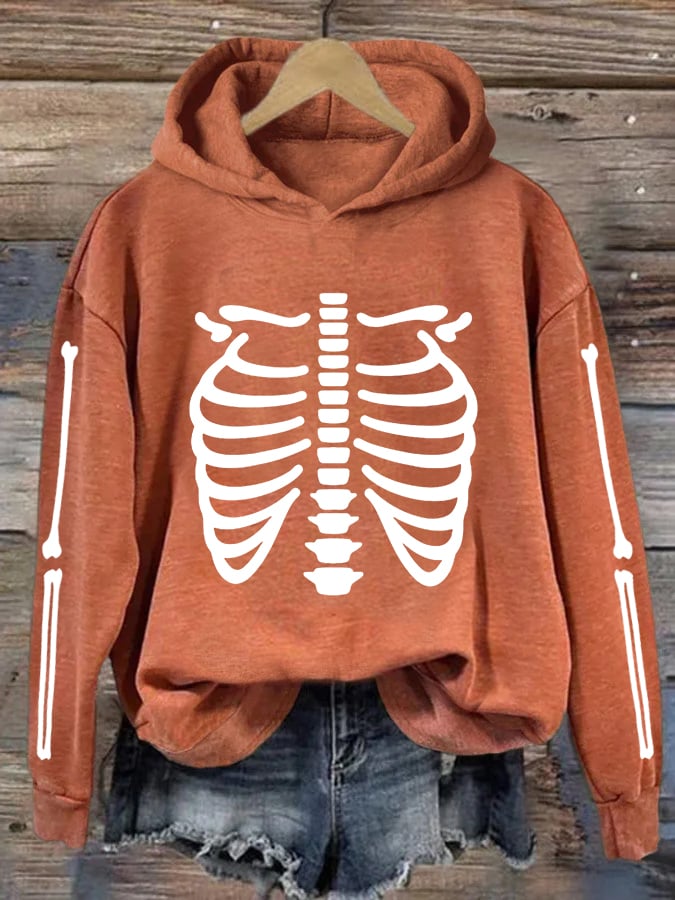 Women's Halloween Skeleton Bones Casual Hoodie