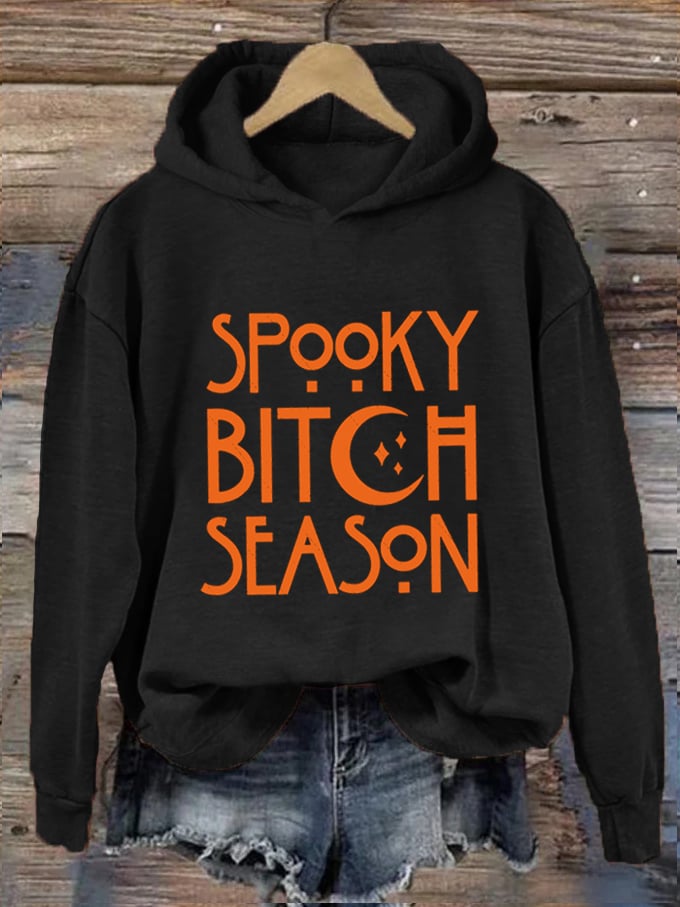 Women's Halloween Spooky B*tch Season Printed Hooded Sweatshirt