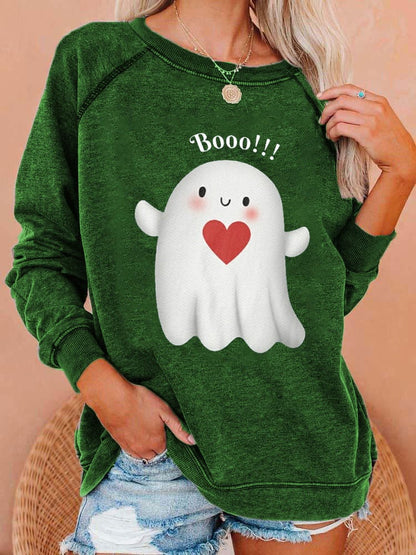 Women's Halloween Ghost Booo Print Casual Sweatshirt