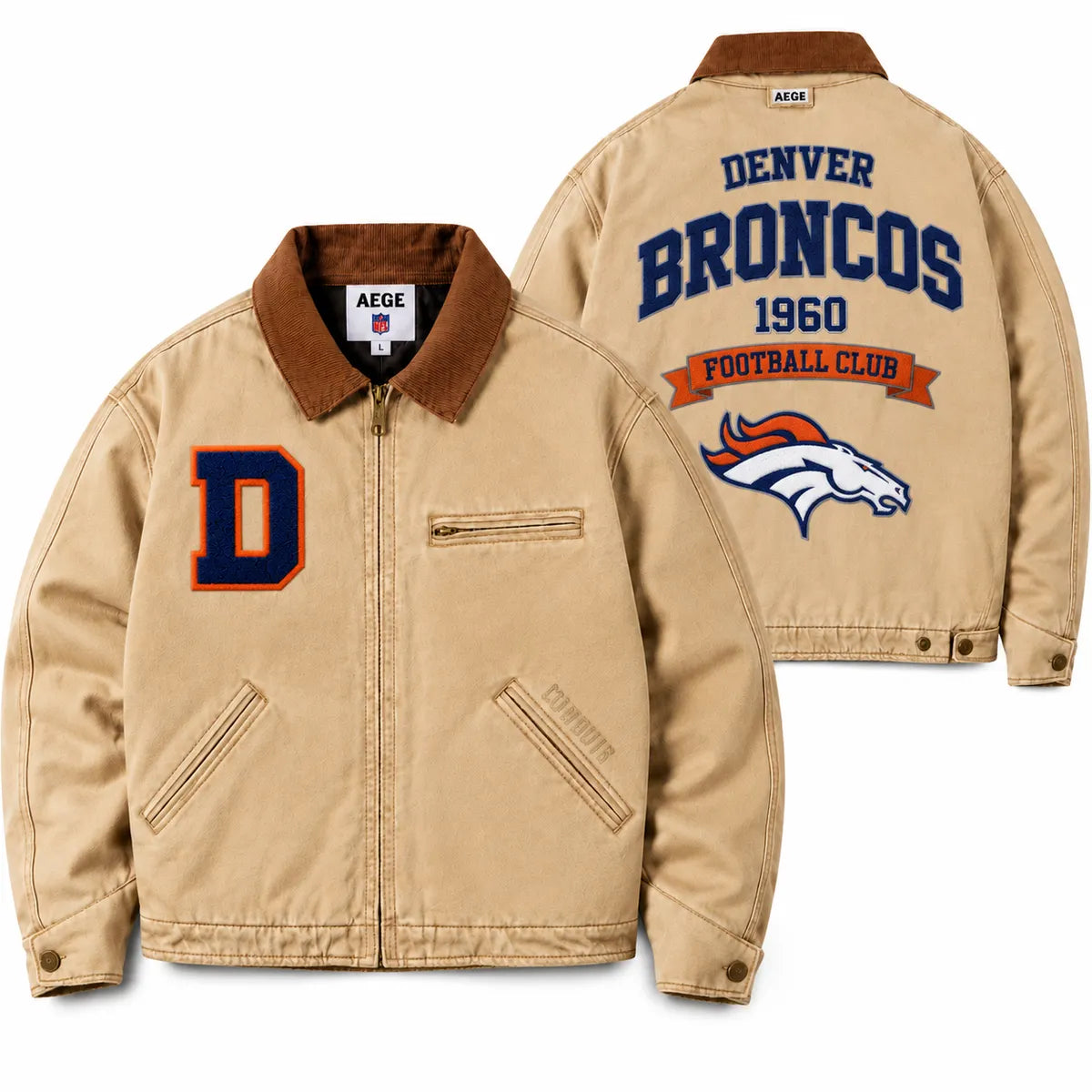 UNISEX DENVER BRONCOS VINTAGE TAN CANVAS WORKWEAR JACKET | AEGE