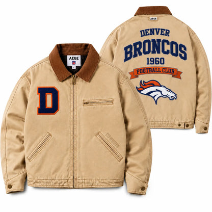 UNISEX DENVER BRONCOS VINTAGE TAN CANVAS WORKWEAR JACKET | AEGE