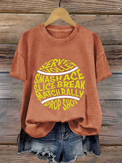 Women's Tennis Printed Round-Neck Casual T-Shirt