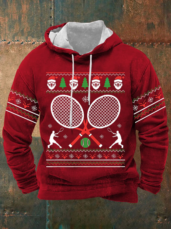 Men's Christmas Tennis Racket Print Hooded Sweatshirt